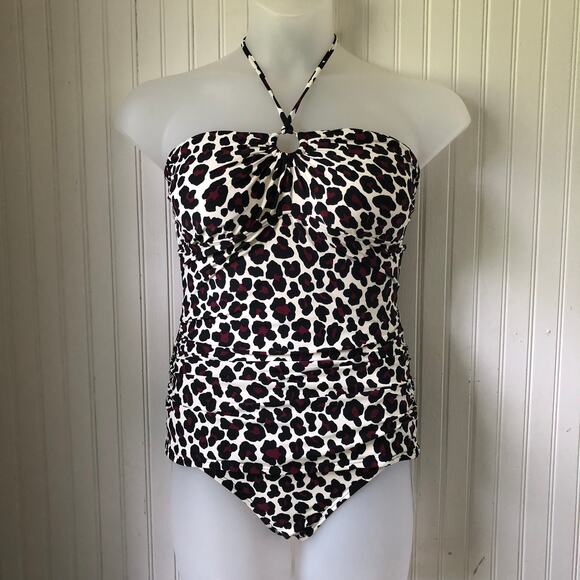 MICHAEL KORS Retail $136 Ruby Animal Print Ring Tankini Bikini 2 Piece Size M - Picture 1 of 6